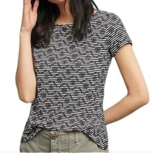 Anthropologie Postmark black and white striped eyelet boatneck top small